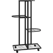 vidaXL Bloemenstandaard met wielen 4-laags 44x23x80 cm ijzer zwart