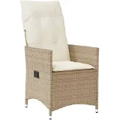 vidaXL Tuinstoel met kussen, verstelbaar, beige, polyrotan