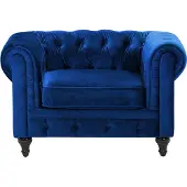 Beliani Fauteuil fluweelstof donkerblauw CHESTERFIELD