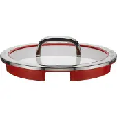 WMF Potdeksel 24cm Glasdeksel Functie 4 Siliconen Glas Roestvrij Staal Rood, Pan deksel, Zilver