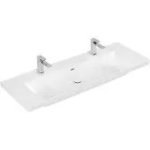 Villeroy & Boch Wastafel subway 3.0 met ceramicplus 2 kraangaten met overloop 130x47x16.5 cm stone white