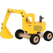 Goki Houten voertuig - Graafmachine - 20X17X25Cm - Rubberen Banden - 3 Jaar