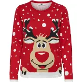 JDY Trui 'Lucia' lichtbruin / rood / zwart / wit