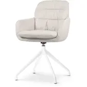 Nolon Nola-Mia Eetkamerstoel Draaibaar Beige - met Armleuning - Stof - Wit Onderstel