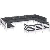vidaXL 13-delige loungeset voor de tuin met kussens, wit, van grenenhout