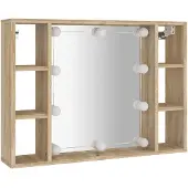 vidaXL Spiegelkast met LED-verlichting 76x15x55 cm sonoma eikenkleur
