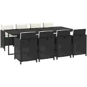 vidaXL 9-delige Tuinset met kussens poly rattan zwart