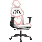 vidaXL Gaming stoel met massagefunctie en voetsteun, wit en roze, kunstleer