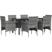 vidaXL 7-delige Tuinset met kussens grijs en zwart