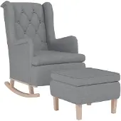 vidaXL Fauteuil met schommelpoten en voetenbank stof lichtgrijs