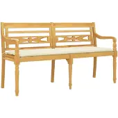 vidaXL Bankje Batavia met crèmekleurig kussen 150 cm massief teakhout