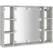 vidaXL Spiegelkast met LED-verlichting 76x15x55 cm betongrijs