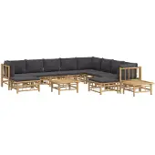 vidaXL 12-delige Loungeset met kussens bamboe donkergrijs