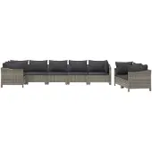 vidaXL 8-delige loungeset voor de tuin met kussens, grijs, polyrotan