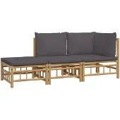 vidaXL 3-delige Loungeset met kussens bamboe donkergrijs