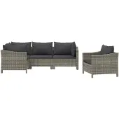 vidaXL 5-delige loungeset voor de tuin met kussens, grijs, polyrotan