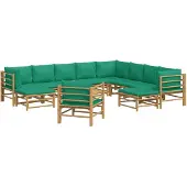 vidaXL 12-delige Loungeset met kussens bamboe groen