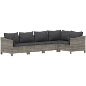 vidaXL 5-delige loungeset voor de tuin met kussens, grijs, polyrotan