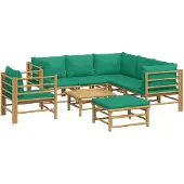 vidaXL 8-delige Loungeset met kussens bamboe groen