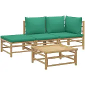 vidaXL 4-delige Loungeset met kussens bamboe groen