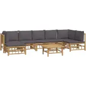 vidaXL 8-delige Loungeset met kussens bamboe donkergrijs