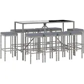 vidaXL 11-delige loungeset voor de tuin met kussens, grijs, polyrotan