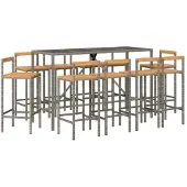 vidaXL 11-delig tuinmeubelset, grijs, polyrotan en massief acaciahout