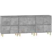 vidaXL Dressoirs 3 st 60x35x70 cm bewerkt hout betongrijs