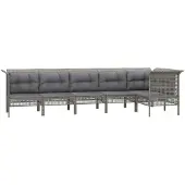 vidaXL 6-delige loungeset voor de tuin met kussens, grijs, polyrotan