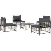 vidaXL 5-delige Loungeset met kussens poly rattan antracietkleurig