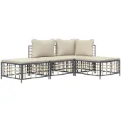 vidaXL 4-delige Loungeset met kussens poly rattan antracietkleurig