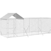 vidaXL Hondenkennel met dak 6x2x2,5 m gegalvaniseerd staal zilverkleur