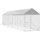 vidaXL Hondenkennel met dak 2x10x2,5 m gegalvaniseerd staal zilver
