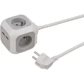 Nobrand , stekkerdoos ALEA-Power met 4 stopcontacten en 2 USB-poorten, 1,4 meter, wit