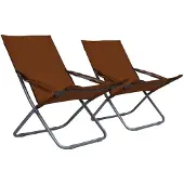vidaXL Strandstoelen 2 st inklapbaar stof bruin