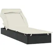 vidaXL Ligbed met inklapbaar dak 213x63x97 cm poly rattan zwart