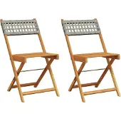 vidaXL Bistrostoelen 2 st massief acaciahout en poly rattan grijs