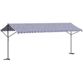 vidaXL Luifel vrijstaand 600x300 cm stof en staal blauw en wit