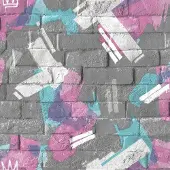 Dutch Wallcoverings - Pop- baksteen/verf grijs/roze/blw - M466-09