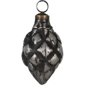 Clayre & Eef Kerstbal Overig Ø 6x11 cm Zwart Grijs Glas Kerstballen