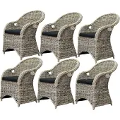 AVH-Collectie 6 stuks Macau dining tuinstoel met handgat naturel rotan
