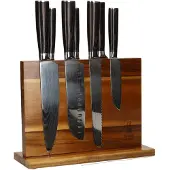 Shinrai Japan - Messenset met Blok - 7 Delig - Koksmes - Mes - Damascus Print - Magnetisch Messenblok Dubbelzijdig