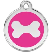 Red Dingo Bone Hot Pink roestvrijstalen hondenpenning large/groot dia. 3,8 cm