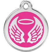 Red Dingo Angel Wings Hot Pink roestvrijstalen hondenpenning small/klein dia. 2 cm