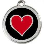 Red Dingo Heart Black Black / Red roestvrijstalen hondenpenning large/groot dia. 3,8 cm
