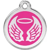 Red Dingo Angel Wings Hot Pink roestvrijstalen hondenpenning medium/gemiddeld dia. 3 cm