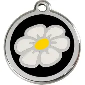 Red Dingo Daisy Flower Black roestvrijstalen hondenpenning medium/gemiddeld dia. 3 cm