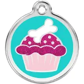 Red Dingo Cupcake Aqua glitter hondenpenning small/klein dia. 2 cm