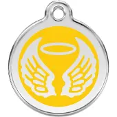 Red Dingo Angel Wings Yellow roestvrijstalen hondenpenning large/groot dia. 3,8 cm