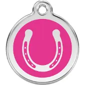 Red Dingo Horse Shoe Hot Pink roestvrijstalen hondenpenning medium/gemiddeld dia. 3 cm